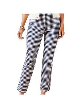 Talbots Perfect Crops Pants Womens 16P Sunrise Gingham Navy Blue White Cropped